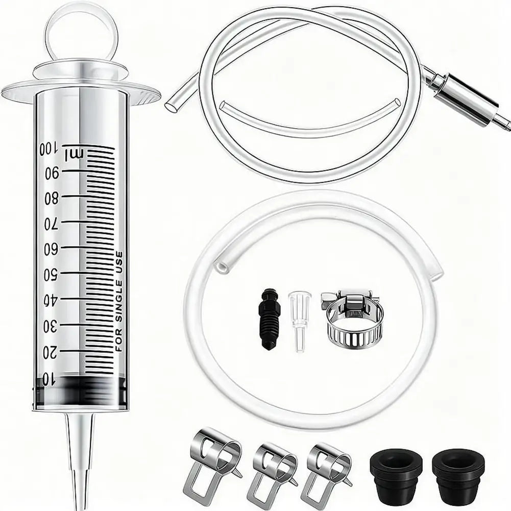 100ml Car Brake Fluid Extractor Syringe Kit With 50CM Hose Oil Pump Motorcycle Maintenance Tools With Clamp Adapter Bleed Screw Oasis Select