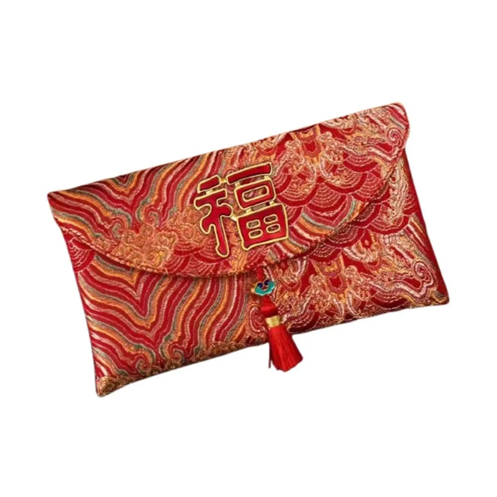 Chinese Style New Year Red Envelope Traditional Embroidery Wedding Money Pocket Cloth with Tassel 2026 Lucky Money Bag Birthday Oasis Select Style 5 18x10.5cm
