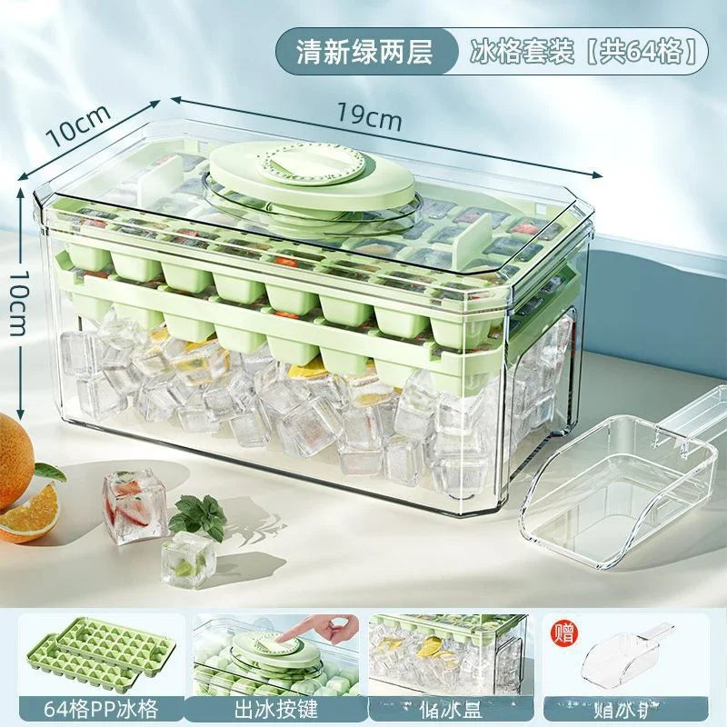 Press Type Ice Cube Mold Ice Cube Tray with Storage Box Silicone Molds Beer Quick-freeze Home Gadgets Kitchen Accessories Oasis Select Double layer Green