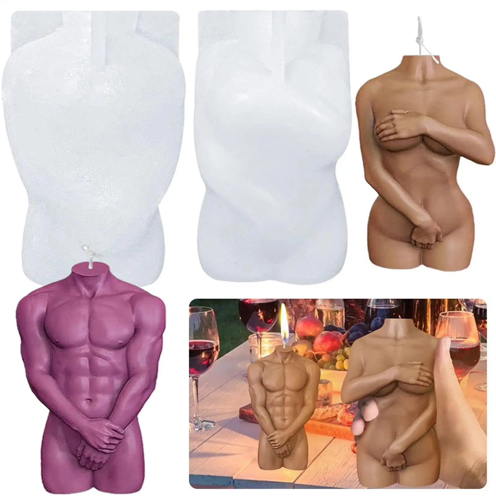 Male Body Candle Mold 3D Naked Shy Women Men Body Shape Candle Mould Body Art Female Male Moulds For DIY Home Craft Making Desk Oasis Select