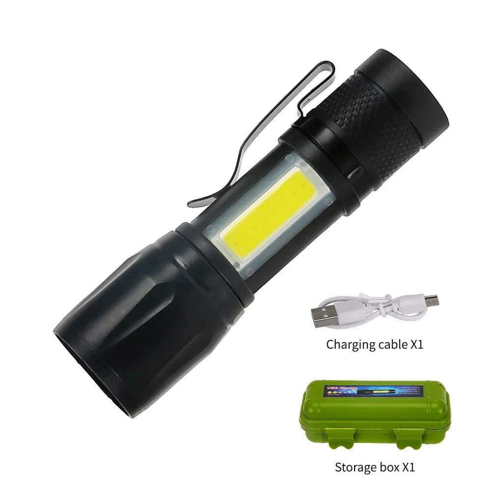 Mini Torch LED Rechargeable Flashlight Portable USB Charging Flashlight High Power Bank Camping Waterproof Long Range Lantern Oasis Select 913 with Box