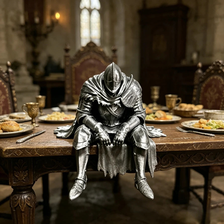 3D Printed Knight Figurine Retro Armored Warrior Desk Edge Ornament Medieval Style Tabletop Statue Collectible Gift for Medieval Oasis Select