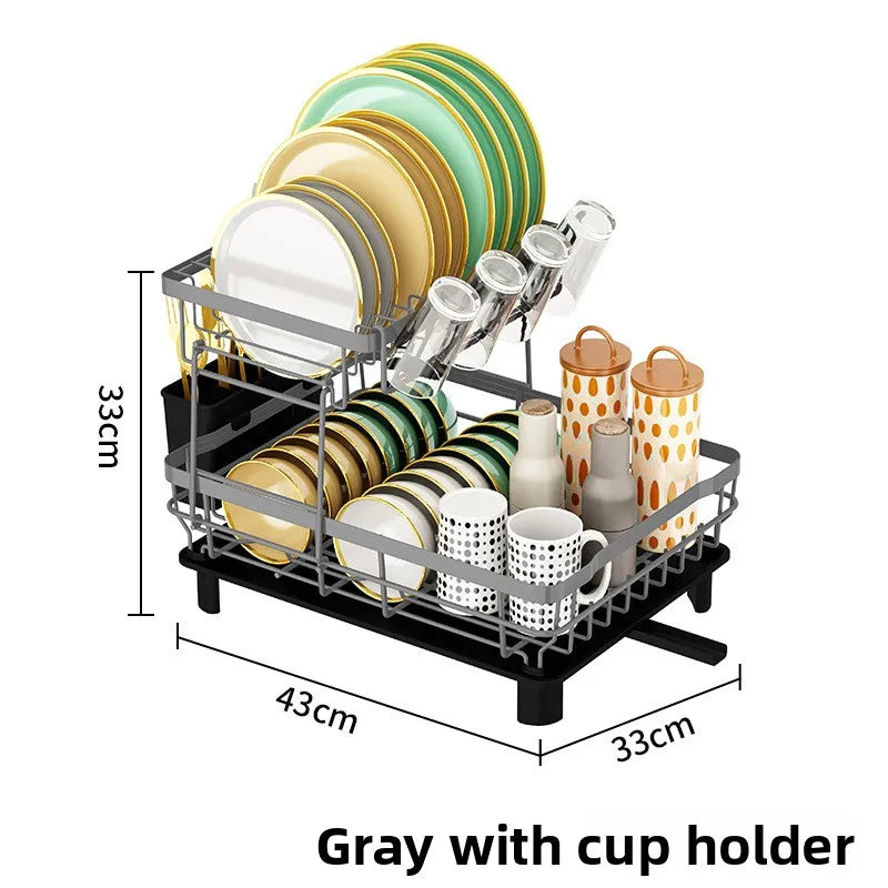 Kitchen Dish Rack Drain Rack Multifunctional Kitchen Shelf Storage Rack Dish Rack Dry Drain Oasis Select Grey-Double Layer