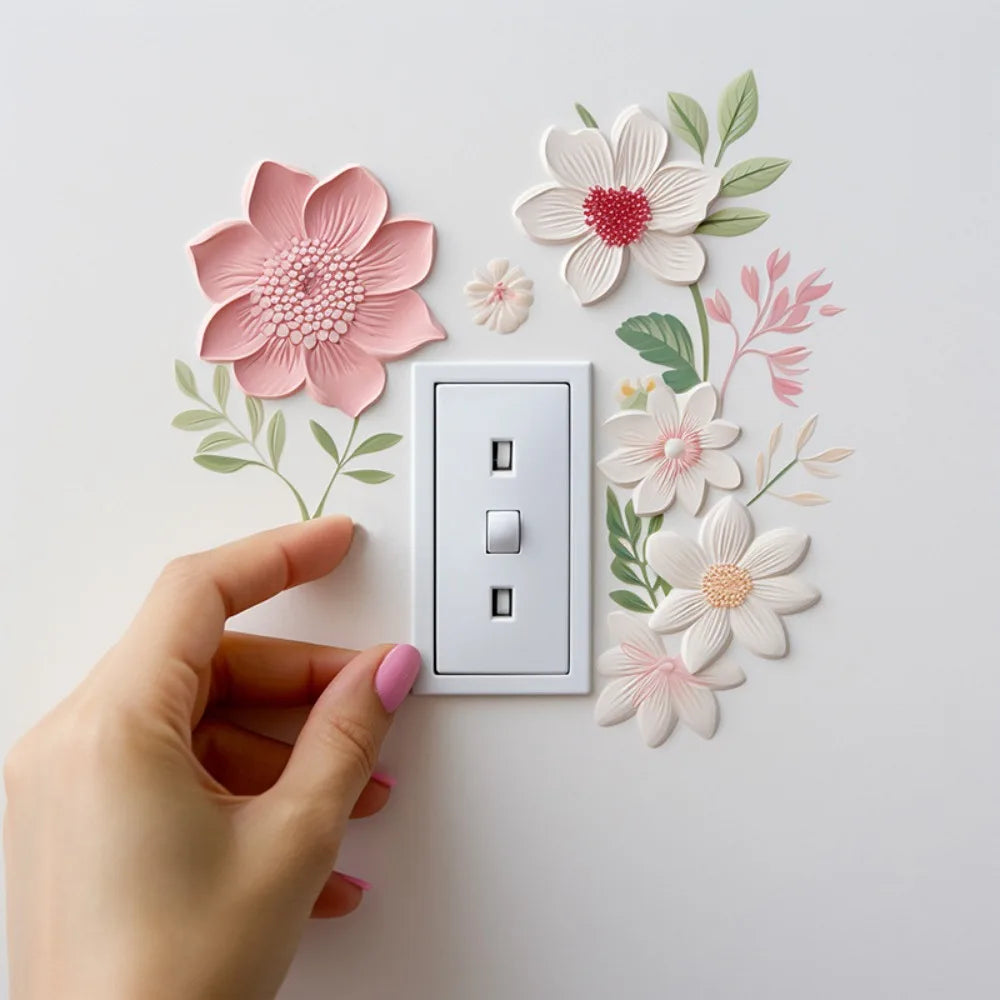 Beautiful Flowers Switch Wall Sticker PVC DIY Waterproof Sticker Removable Home Decoration Stickers Bedroom Bathroom Living Room Oasis Select A