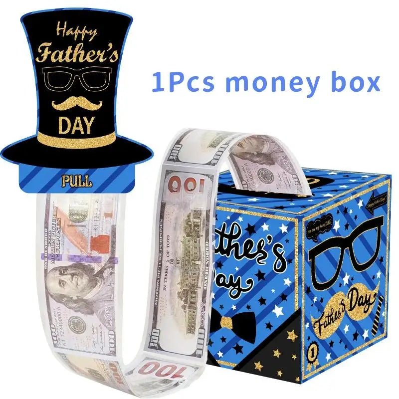 Blue Striped Father's Day Money Pull Box, Funny Cash Draw Gift Box, Creative Party Decor Accessory for Dad Gifts Oasis Select A1