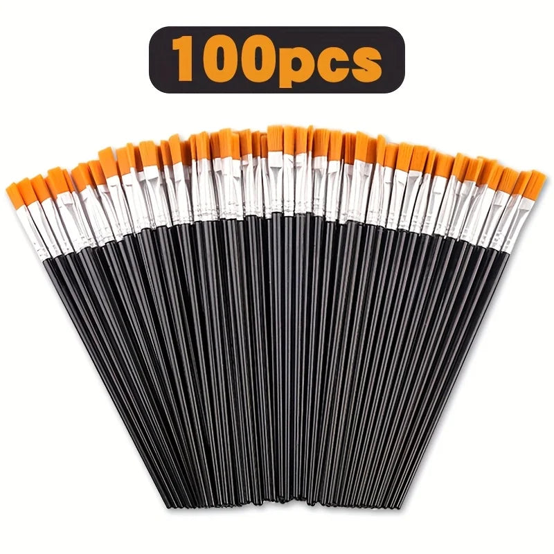 100pcsPainting Brushes Set Art Round Flat Hair Nylon Hair Paint Brush for Oil Acrylic Watercolor Kids/Artists/Beginners/Students Oasis Select black