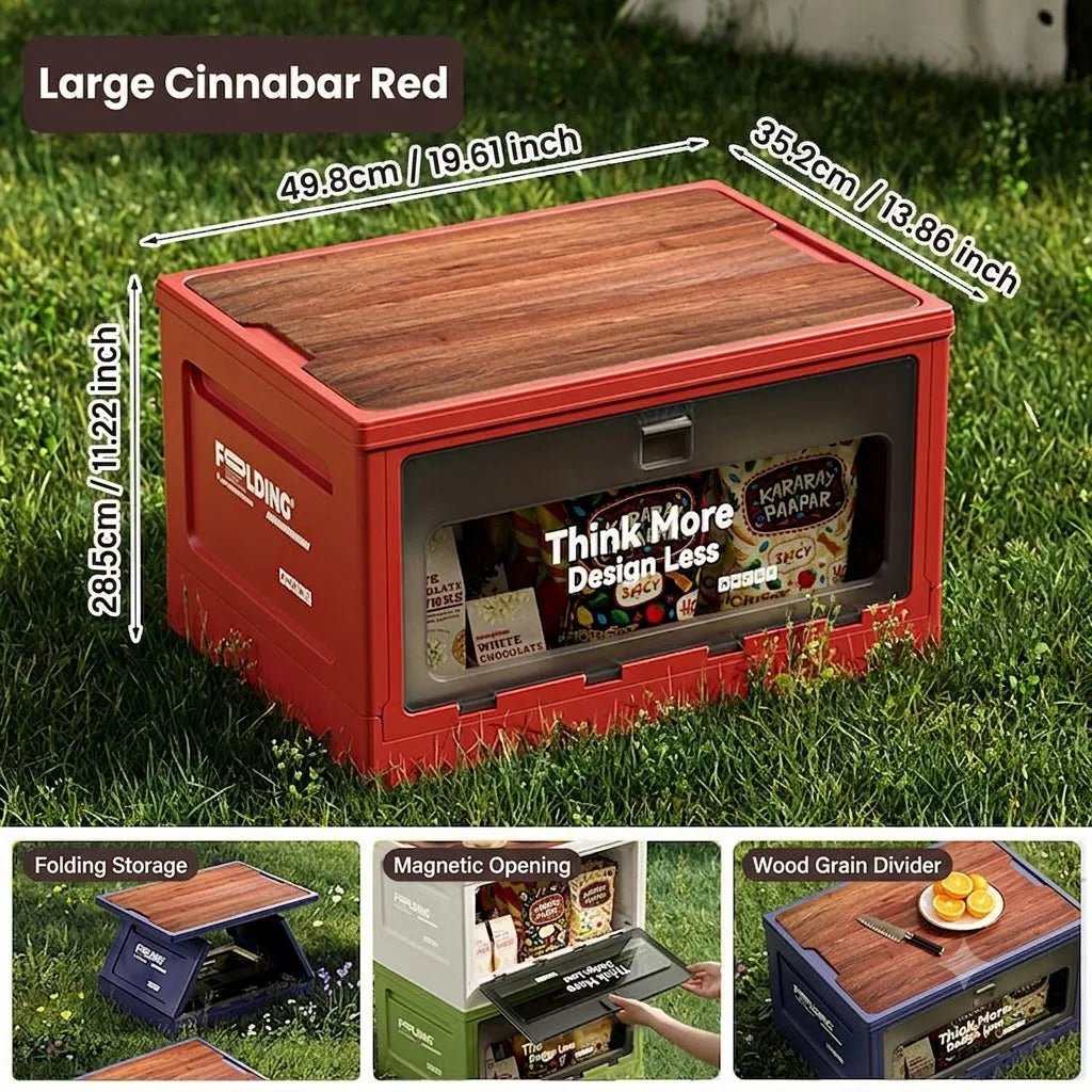 Outdoor camping revenue box with side-opening large-sized tent cover folding box for vehicle trunk organization and storage Oasis Select L red-wooden