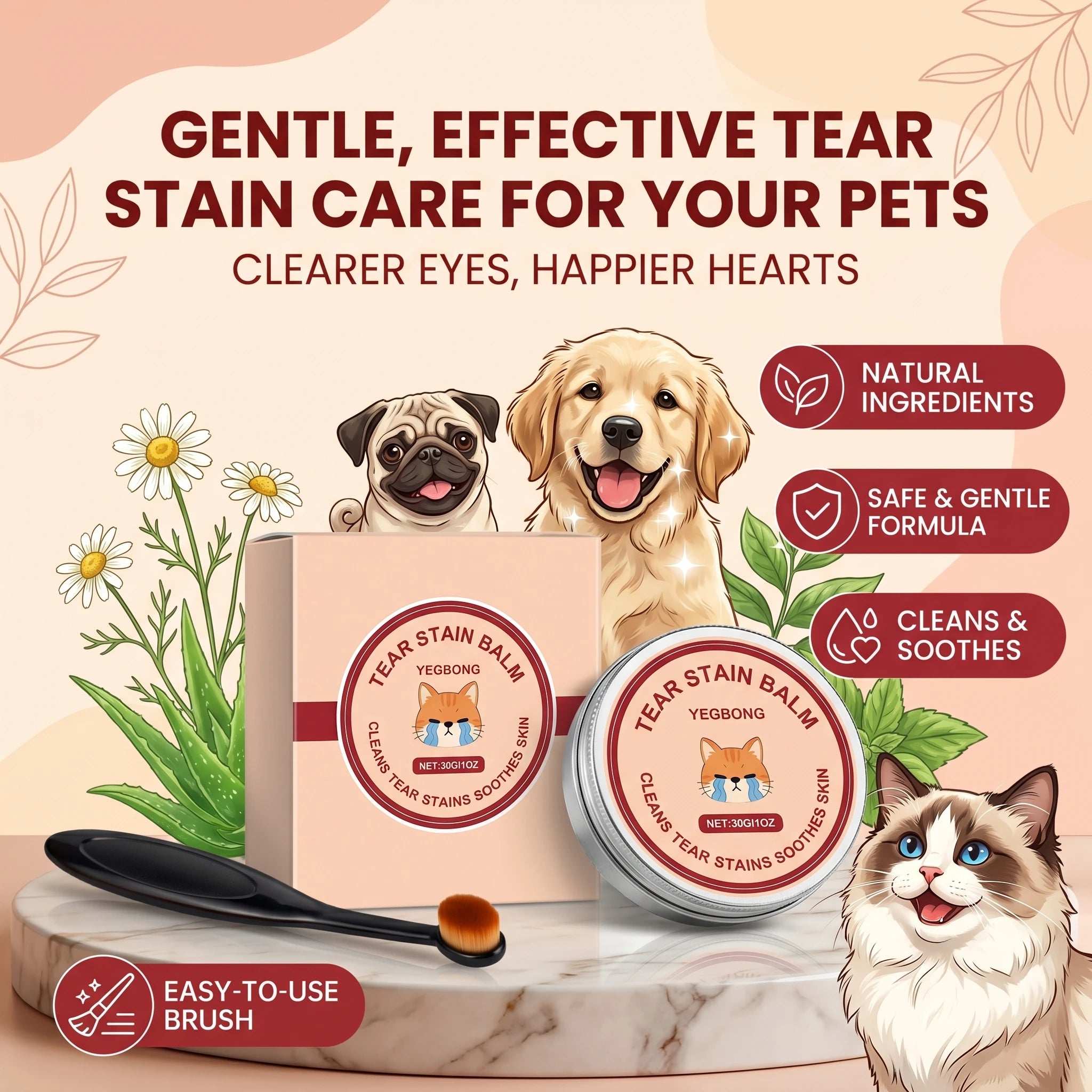 Pet Tear Stains Remover Balm for Dogs and Cats Removes Tear Stains and Eye Discharge Reduce Tear Marks Soothes Eye Area Pet Care Oasis Select