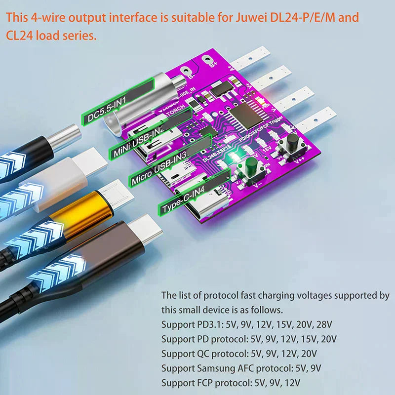 Type-C PD3.1 Fast Charging Protocol 4-Wire Test Board Voltage Meter Deceiver 140W Charger Aging Tool For DL24 Load Tester Oasis Select