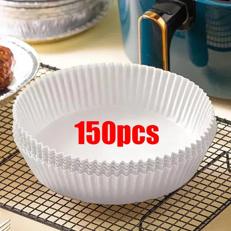 50/100/200Pcs Disposable Air Fryer Paper Oil Proof Waterproof Frying Paper Non-Stick Baking Paper For Kitchen Accessories Oasis Select 150pcs White