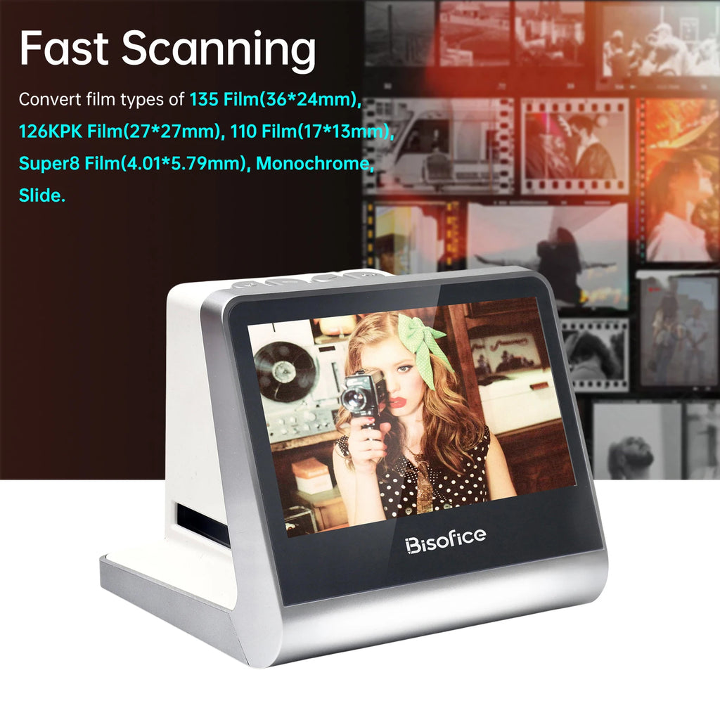 Bisofice Film and Slide Scanner 5'' LCD Screen for 135 Film/126KPK /110 Film/Super8/ Monochrome/Slide to Digital JPEG Photos Oasis Select