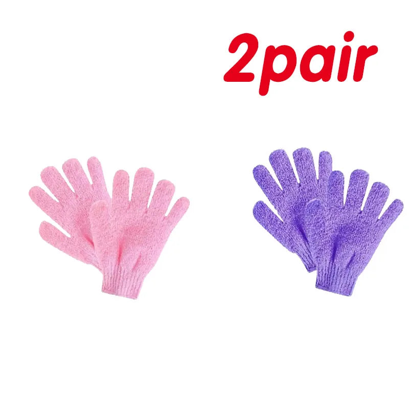1/2pair Five Fingers Bath Gloves Household Shower Scrub Body Wash Children Home Supply Elastic Wipe Back Bathing Cleaning Gloves Oasis Select 2pairs pink-purple
