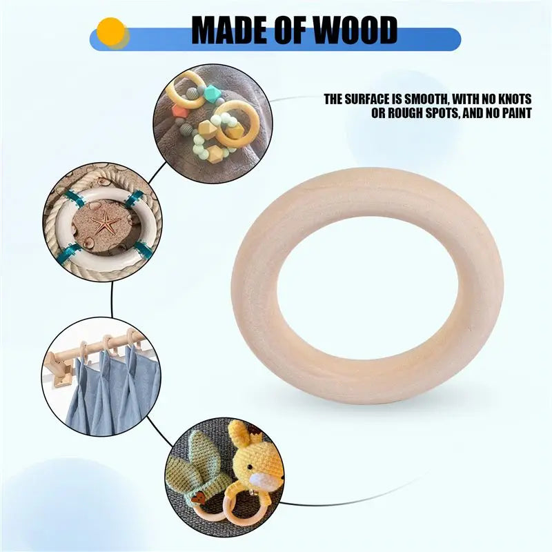 LIKE WISH 100PCS Natural Wood Rings For Crafts 55Mm Lace Rings Solid Wood Rings For DIY Crafts, Connectors Jewelry Making Oasis Select
