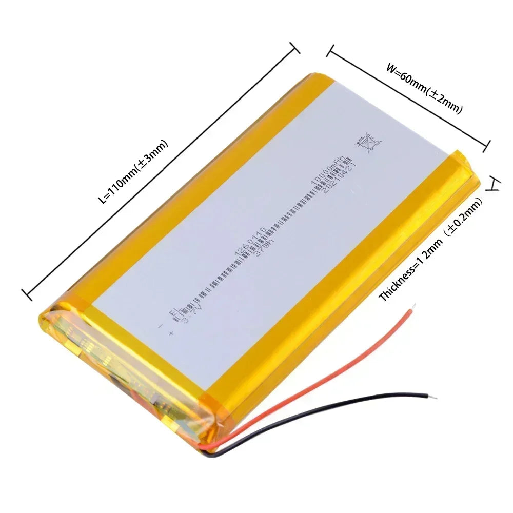 3.7V 10000mAh 1260110 Battery Lithium Polymer Batteries Lipo Li-Po Rechargeable Cells for Power Bank Laptop Camping Lights Diy Oasis Select