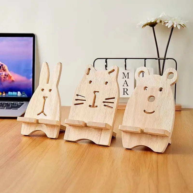1PCS Wooden Foldable Phone Stand Creative Cartoon Shape Desktop Lazy Bracket Charging Base Oasis Select