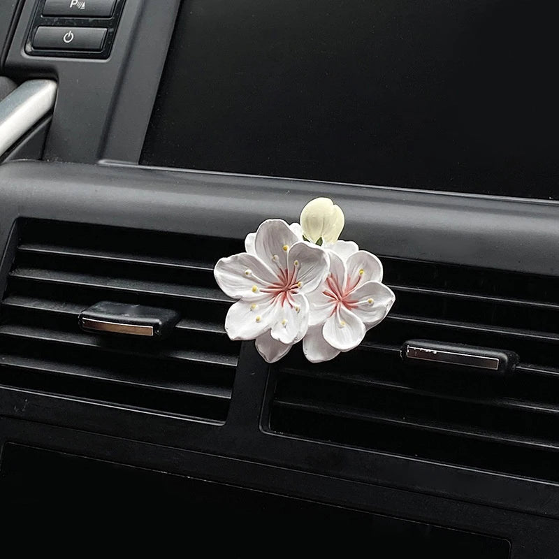 Car Perfume Clip Flower Air Outlet Car Air Freshener Peach Blossom Aroma Diffuser Car Decoration Accessories Fresh Air Oasis Select White