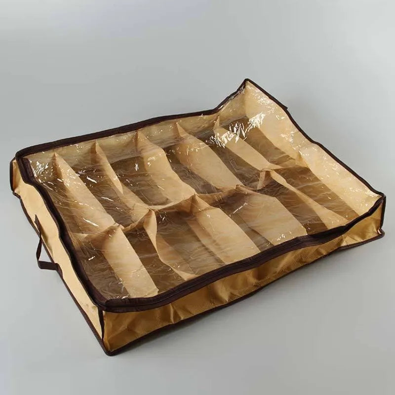 Under Bed Shoe Organizer with 12 Transparent Compartments - Dustproof & Moisture-Proof Storage Solution for Home Organization Oasis Select