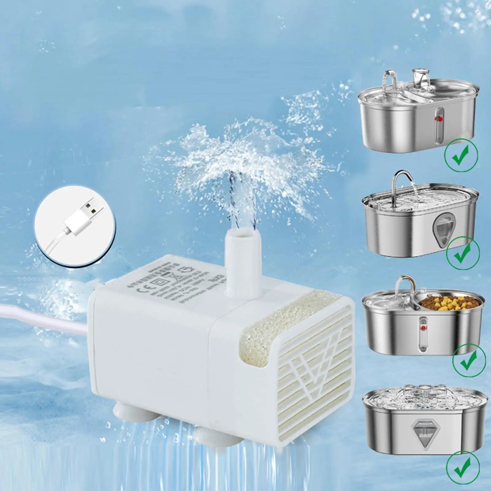 Pet Water Fountain Pump Cat Fountain Replacement Pump Quiet Feeding Supplies for Drinking Dispenser Travel Indoor Home Apartment Oasis Select