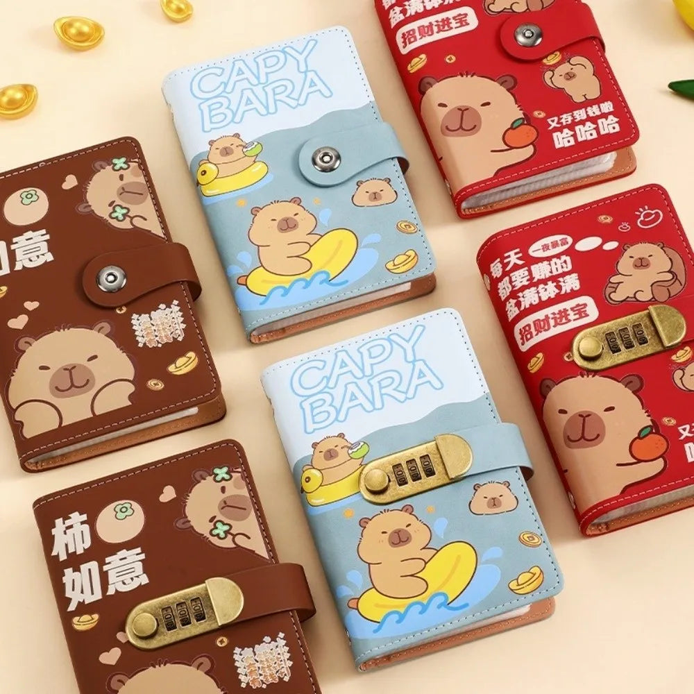 Cartoon Capybara Saving Money Binder PU Leather with Password Lock Planner Organizer Savings Handbook Cash Envelopes Oasis Select