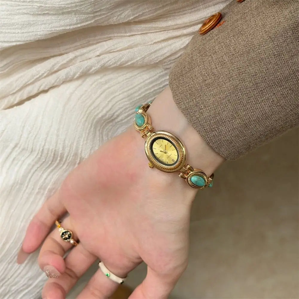 New Colored Gemstones Ladies Watch Oval Luxury Quartz Watch Gift Elegant Wristwatch Oasis Select