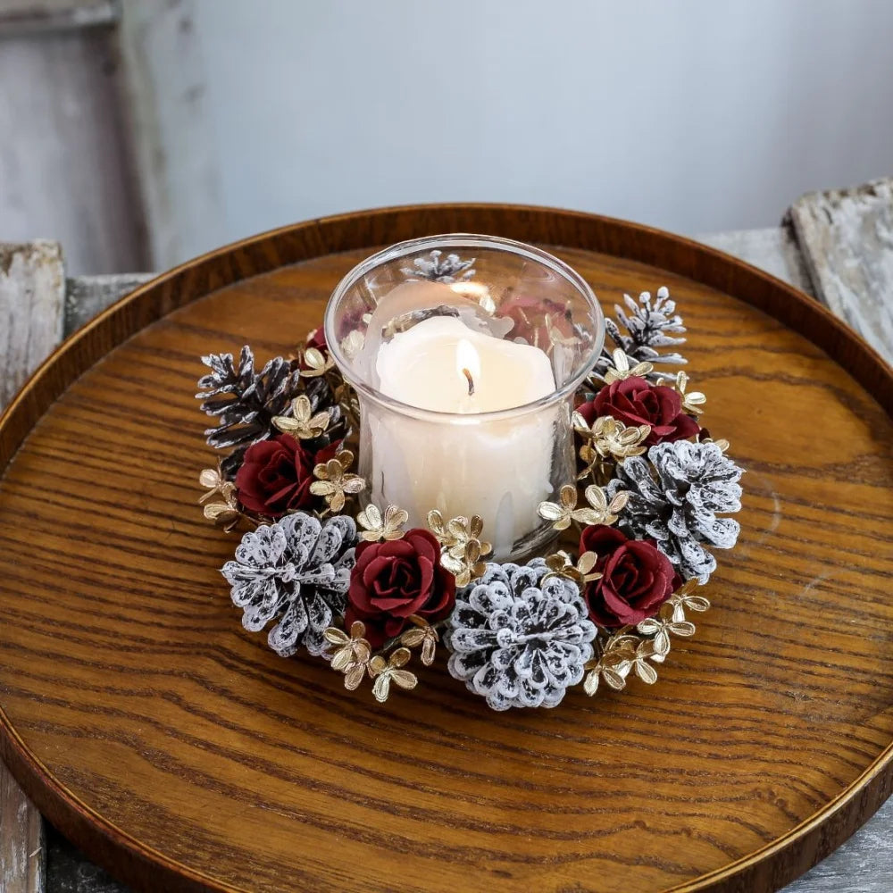 Christmas Candlestick Wreath Red Fruit Artificial Flowers Candle Ring Xmas New Year Table Decoration Candle Holder Garland Oasis Select Style 2