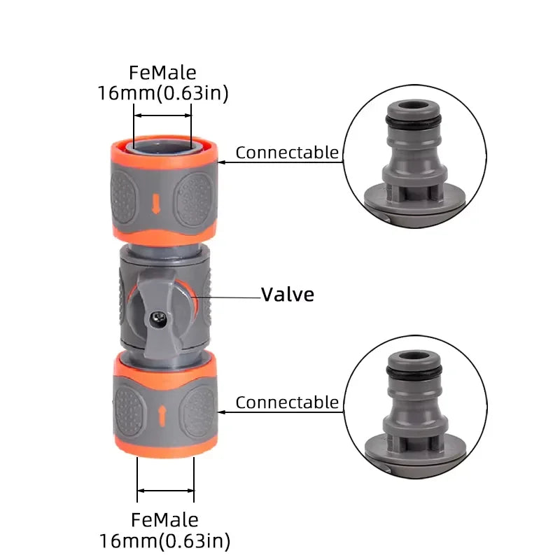 1-PC Double-End Quick Connect with Shutoff Valve - Universal Garden Hose Adapter for Spray Guns & Watering Oasis Select