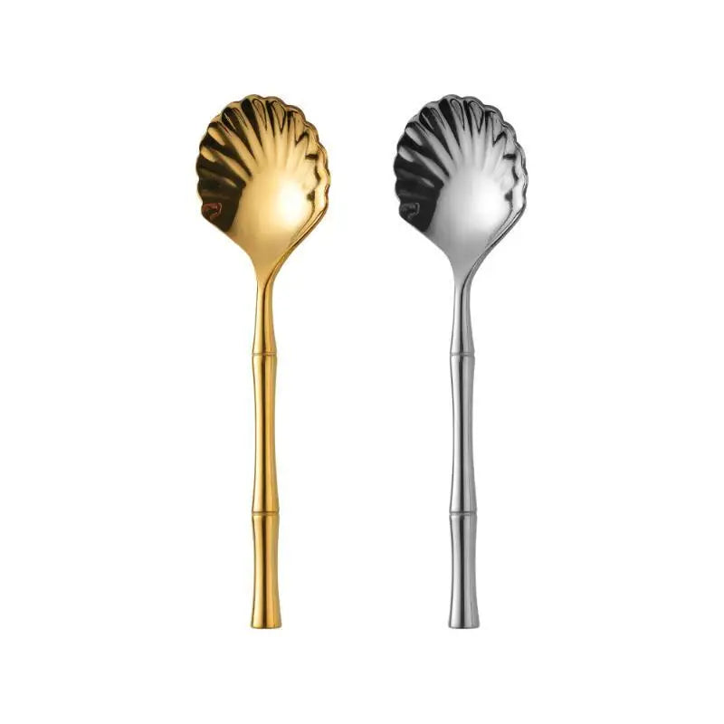 Heat Resistant Stainless Steel Seashell Dessert Spoon Reusable Coffee Stirring Spoon for Home Afternoon Tea Souvenir Oasis Select