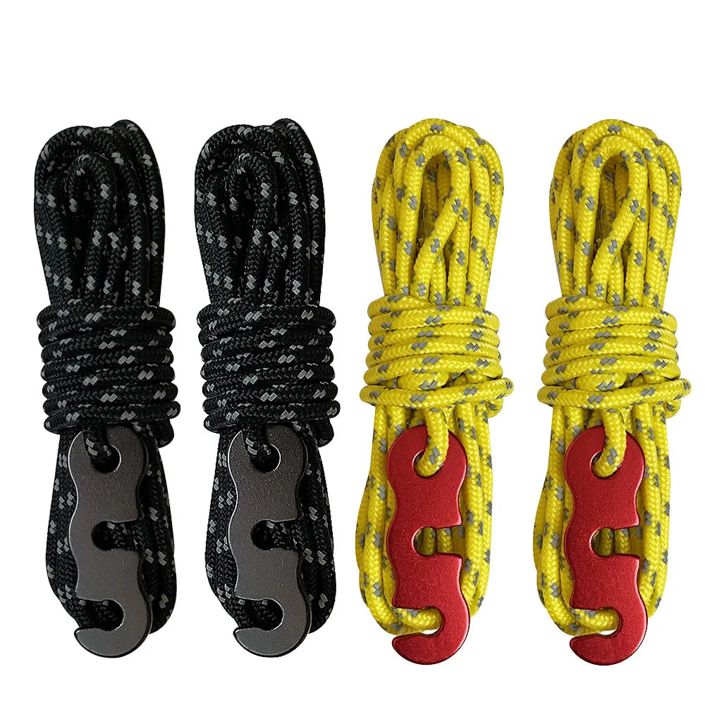 4 Sets Reflective Tent Ropes with Quick-Adjust Buckles – Windproof, High-Strength & Night Visible for Camping Safety Oasis Select 2yellow 2black-4m