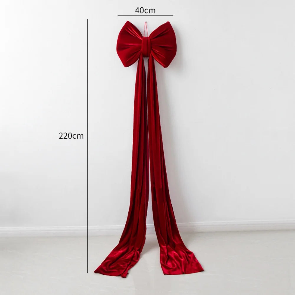 Super Large Christmas Bow Pendant Red Velvet Xmas Tree Bowknot Pendant Ornaments for Home Decor New Year Party Gifts Decoration Oasis Select 220cm Wine red