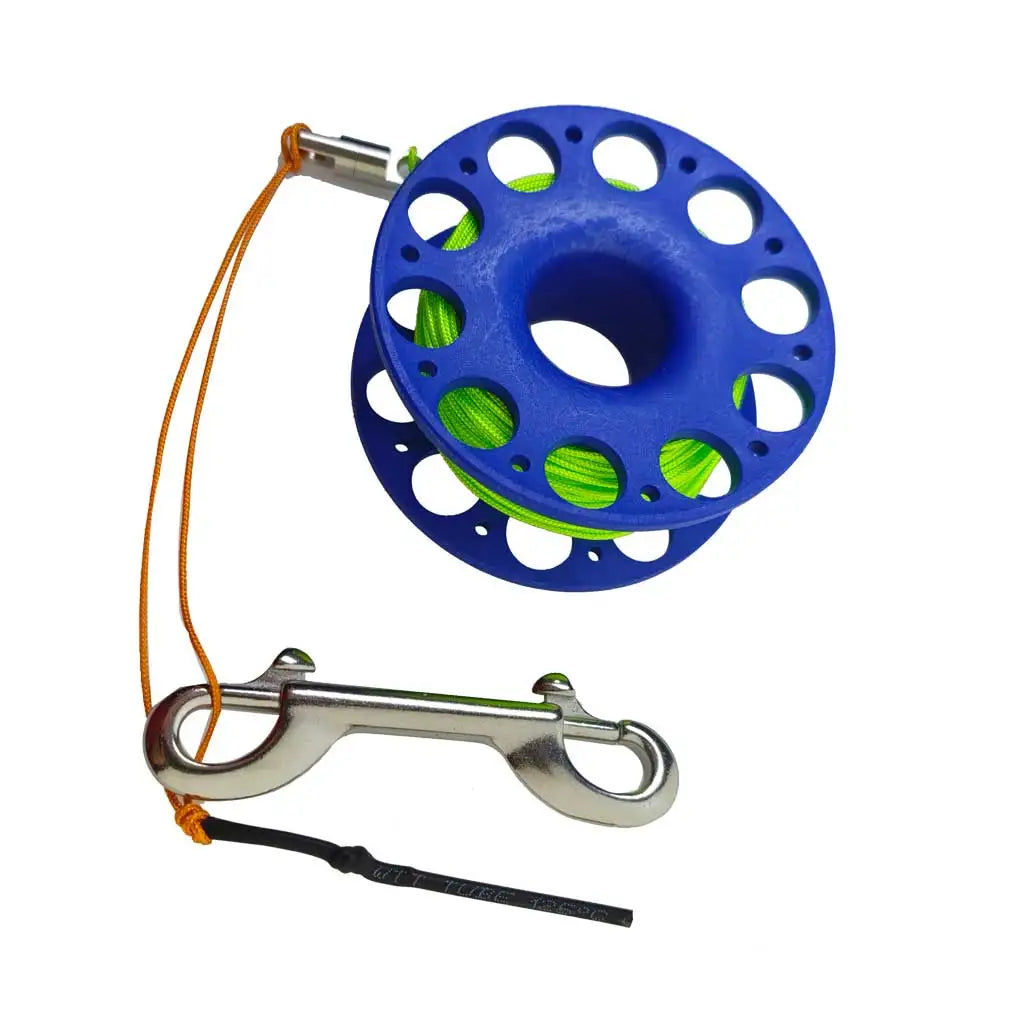 30M Scuba Diving Spool Finger Reel with Stainless Steel double ended hook Tech Snorkeling Equipment Cave Wreck Guide Line Reel Oasis Select Blue Green Line