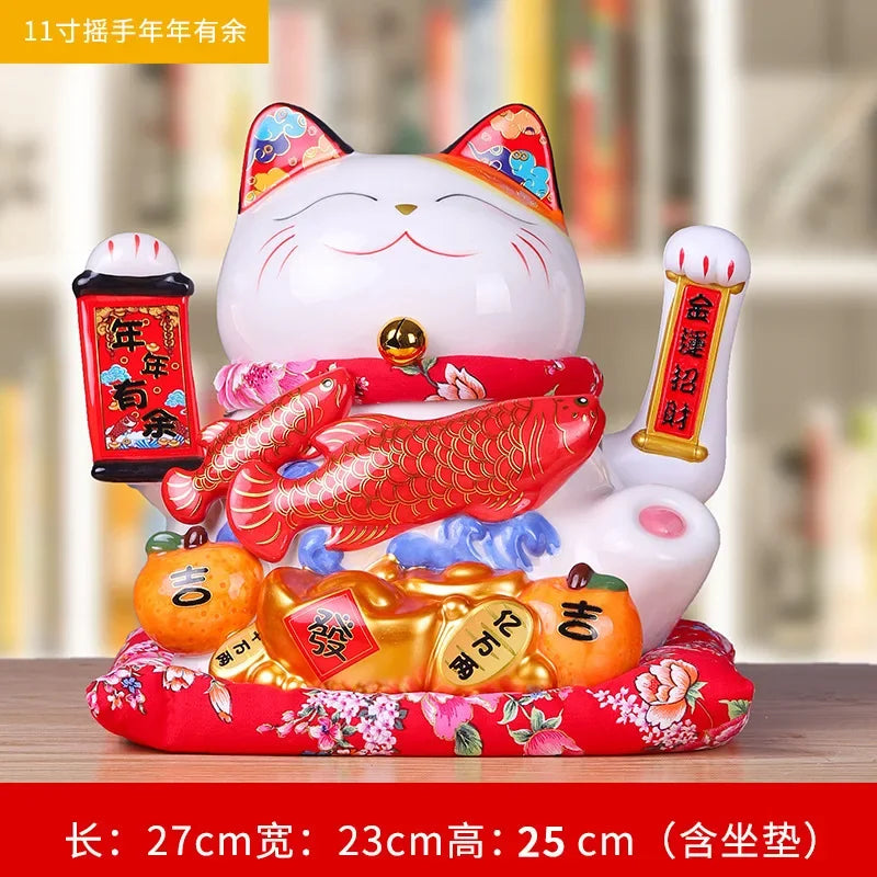 11-inch Lucky Cat Shaking Hand Ornaments Large Electric Cashier Home Store Opening Gift Ceramic Ornaments Oasis Select 20 26cm x 22cm