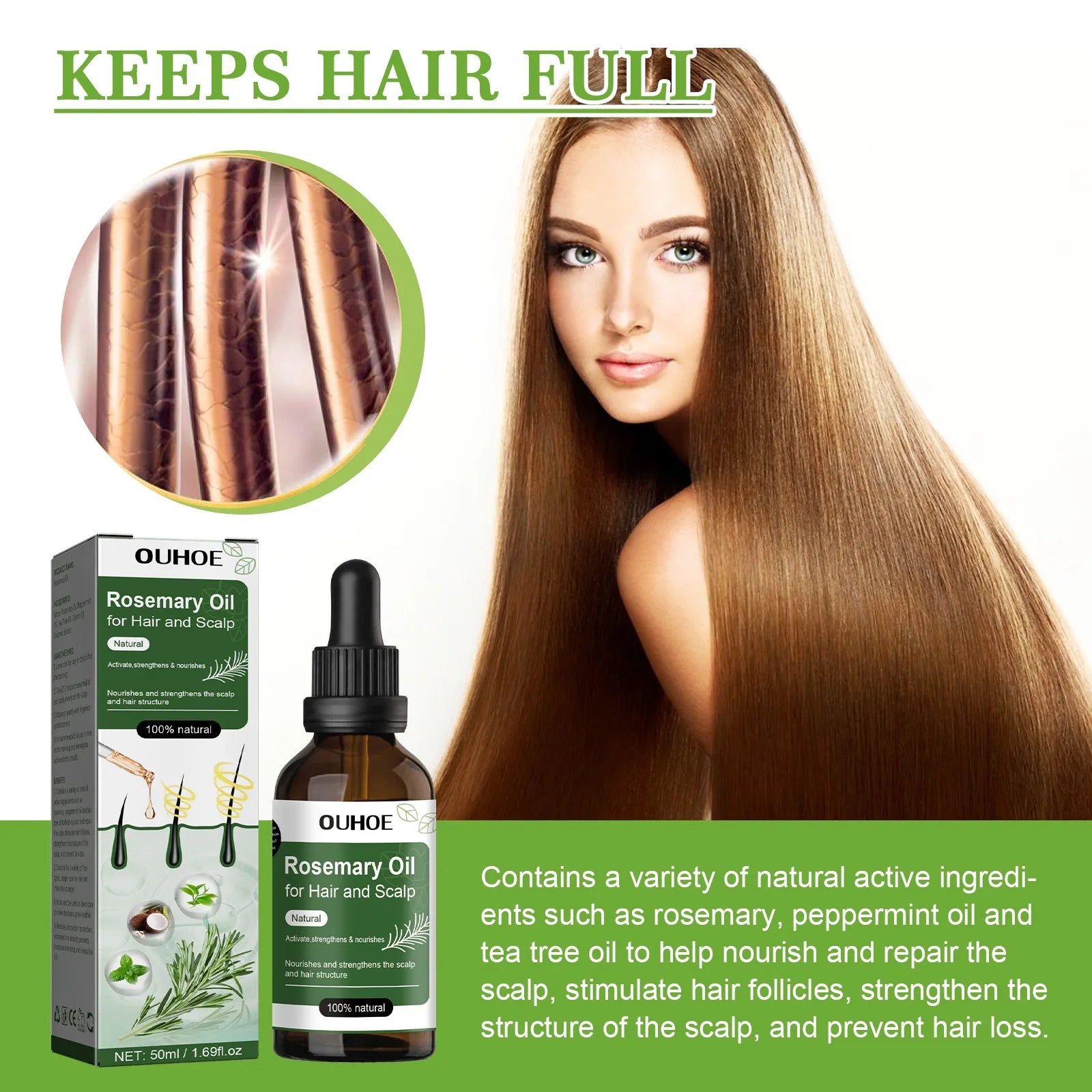 Rosemary Oil for Hair Growth 50ml Essential Oil Growing Hair Beauty Hair Care Prevents Hair Loss Promotes Healthy Hair Growth Oasis Select
