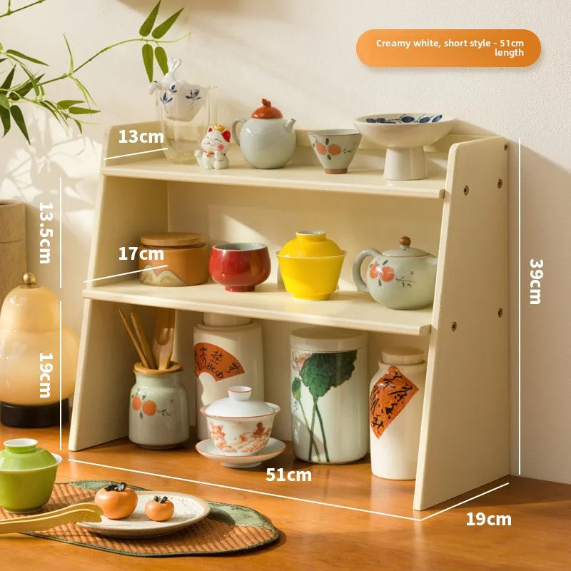 Desktop tea house walnut tea set rack teacup rack Bogu rack Chinese solid wood desktop tea table desktop storage Oasis Select Milk White 51 Short