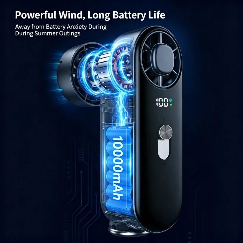 Portable Ice Cooling Fan 100 Speed 10000mAh Power Bank With Flashlight Aluminum Body Handheld Fan For Camping Commute Office Oasis Select
