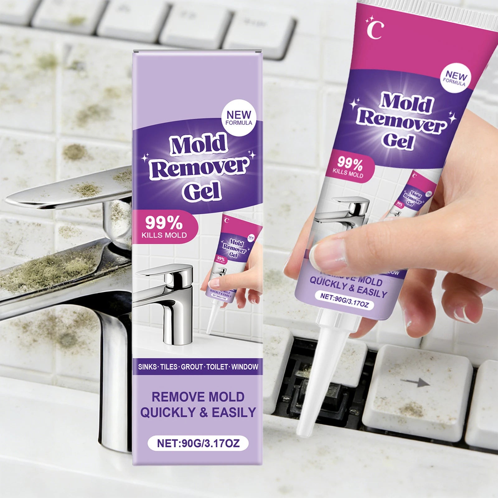 Household Mold Remover Gel Multi-purpose Removes Mildew & Stubborn Stains Eliminates Damp Odor Gel for Washing Machine Toilet Oasis Select