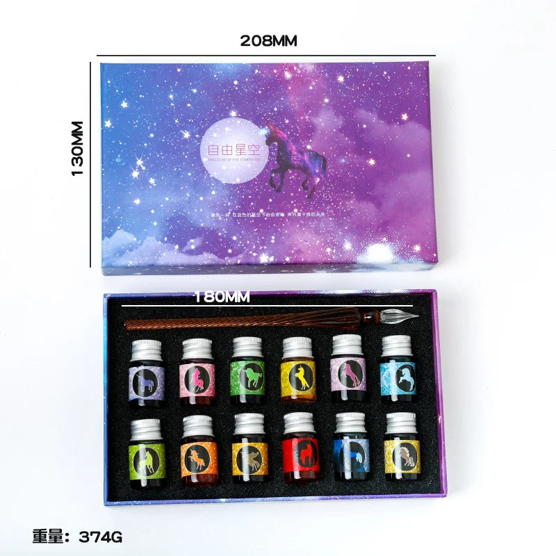 Free Starry Sky Pen Glass Pen Gradient Color Gift Set Dip Pen Business Gift Pen Student Crystal Pen Oasis Select 16