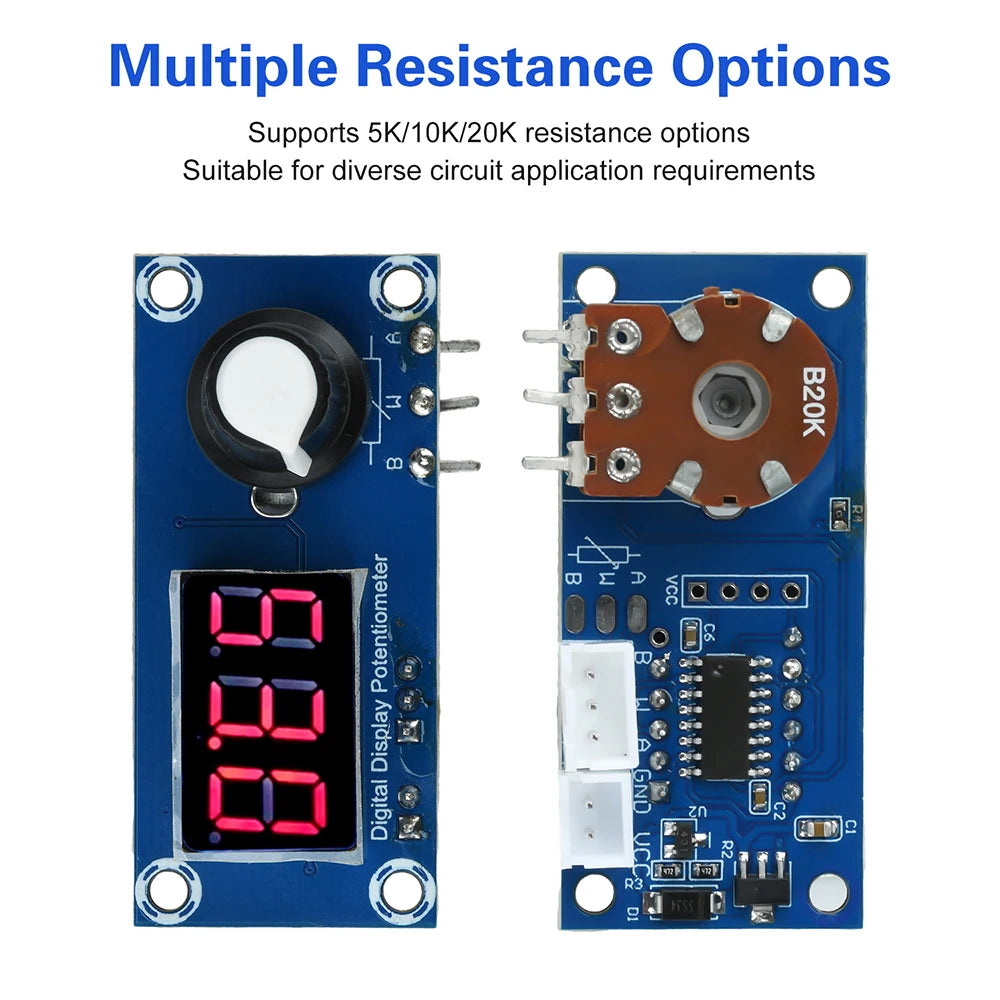 Single Channel Digital Potentiometer Module - 5K/10K/20K Adjustable Resistor with 3-Digit LED Display for Precision Control Oasis Select
