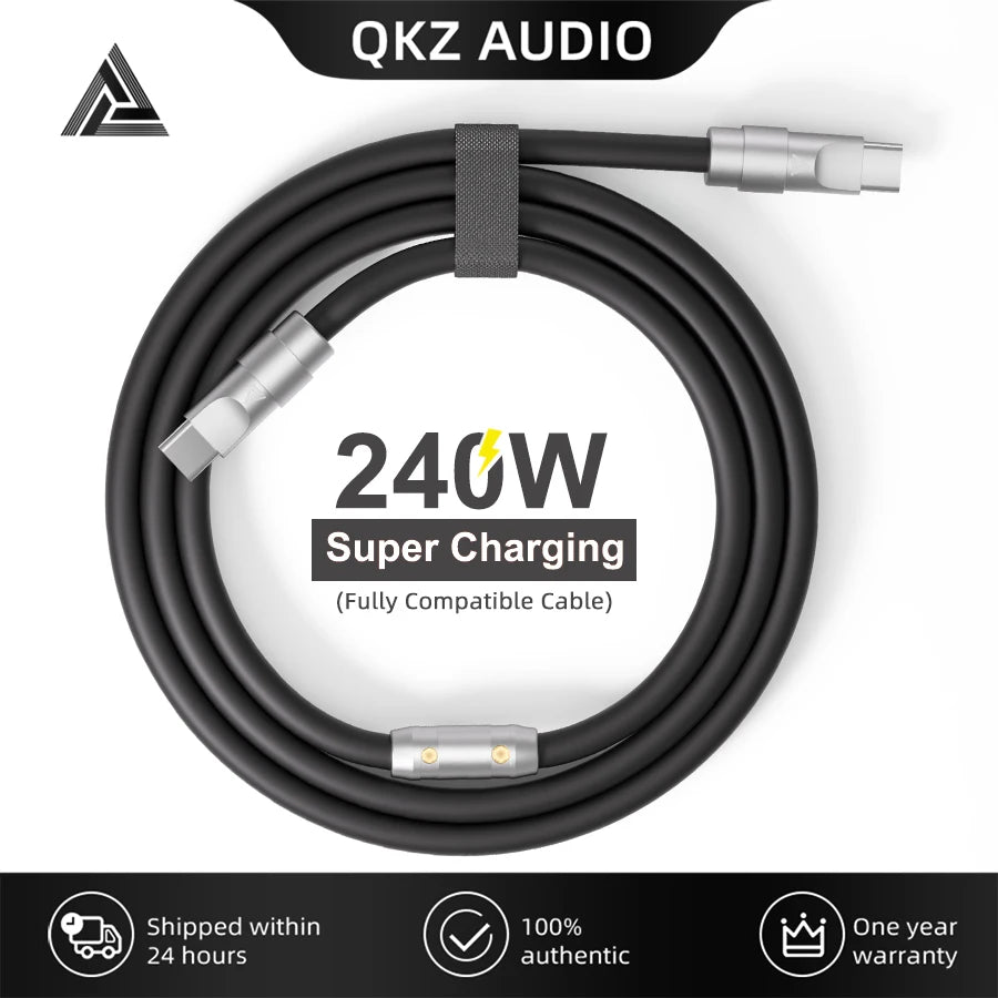 QKZ Type C 240W Super Fast Charging Cable PD 240W Flash Charging QKZ TC999 USBC Cable Oasis Select Black 1m Type-C to Type-C