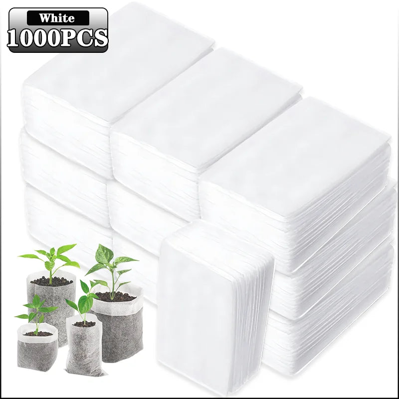 100-1000PCS Fabric Plant Seedling Bags for Vegetables Flowers Herbs and Plant Growth Eco Friendly Nursery Pots Gardening Bags Oasis Select White-1000PCS Folded 20x22cm