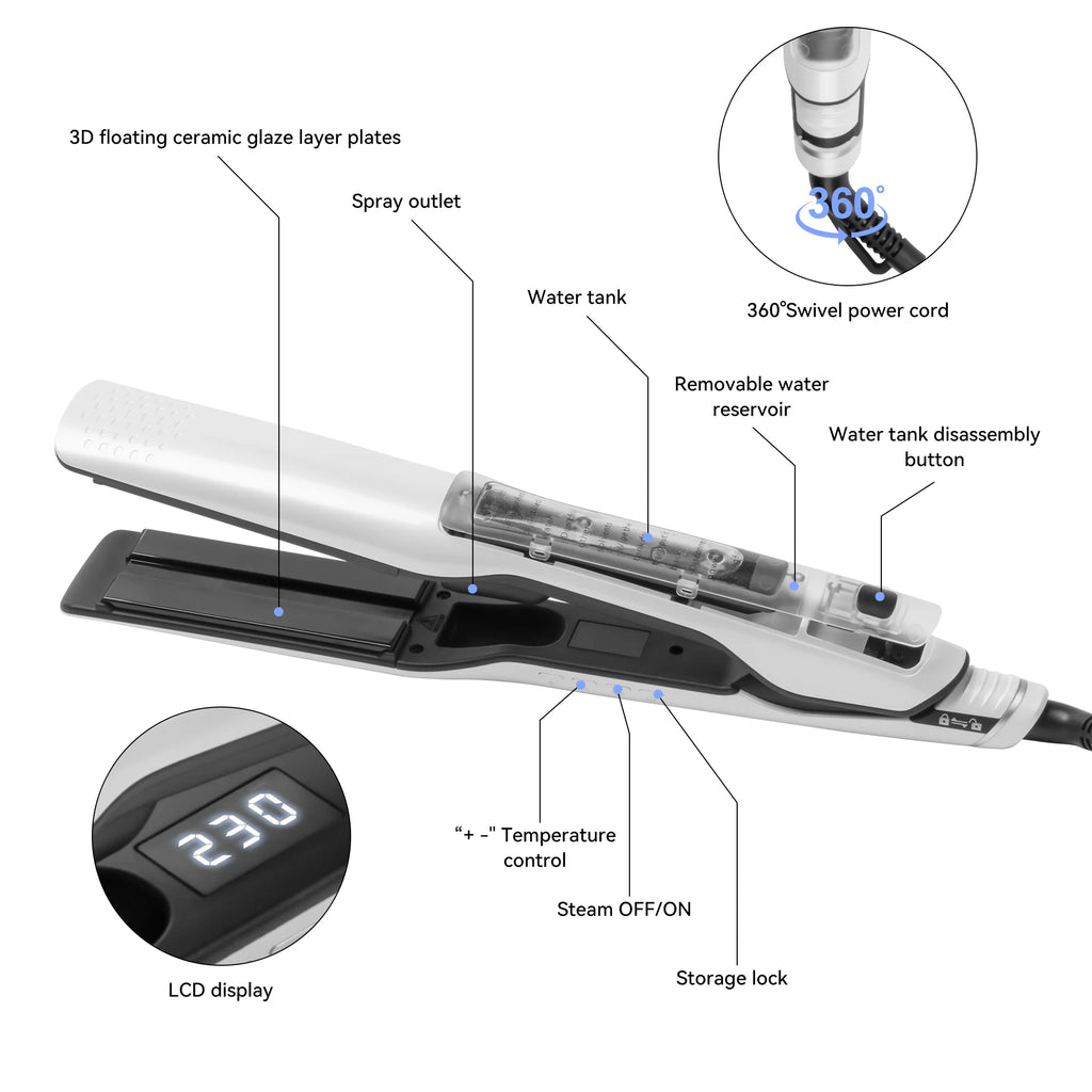 URGGU Steam Hair Straightener Nano Titanium Ceramic Flat Iron
