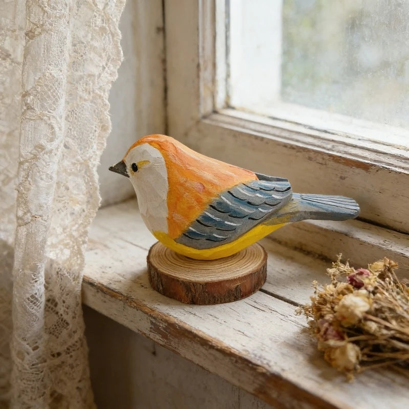 Desktop Ornament Cute Wood Carving Bird Mini Carving Small Bird Ornament Nordic-style Handmade Wooden Bird Figurine Home Decor Oasis Select