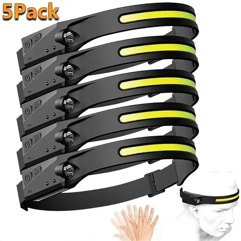 KDULIT 1~20Pack LED Sensor Headlamp Built-in Battery USB Rechargeable Waterproof Head Torch Outdoor Camping Fishing Headlight Oasis Select