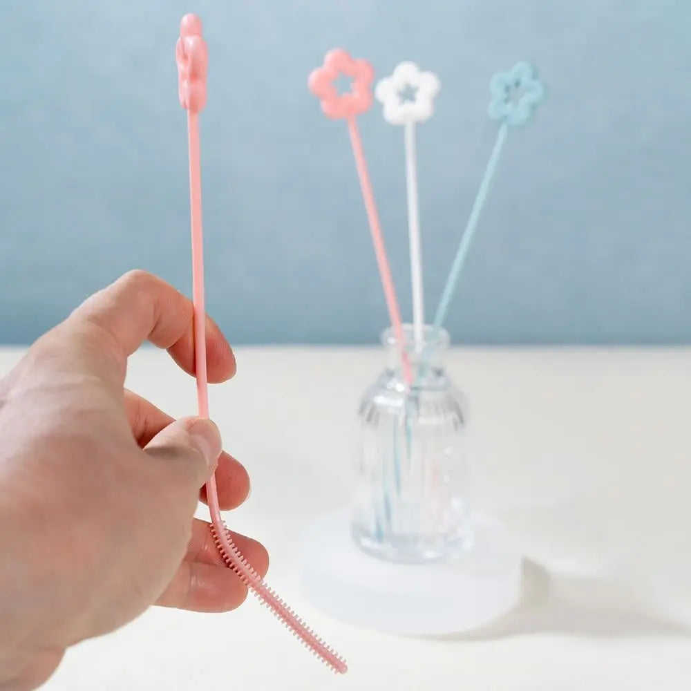 Reusable Straw Cleaning Brush Cleaning Tool Kitchen Gadgets Bottle Cups Cover Brush Long Straw Brush Flower Style Oasis Select