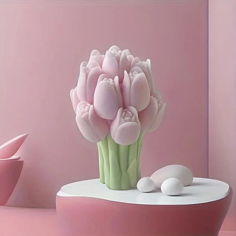 Tulip Bouquet Silicone Mold Suitable for DIY Aromatic Candle, Plaster and Resin Decoration, Flower Theme Irregular Shape Handmad Oasis Select