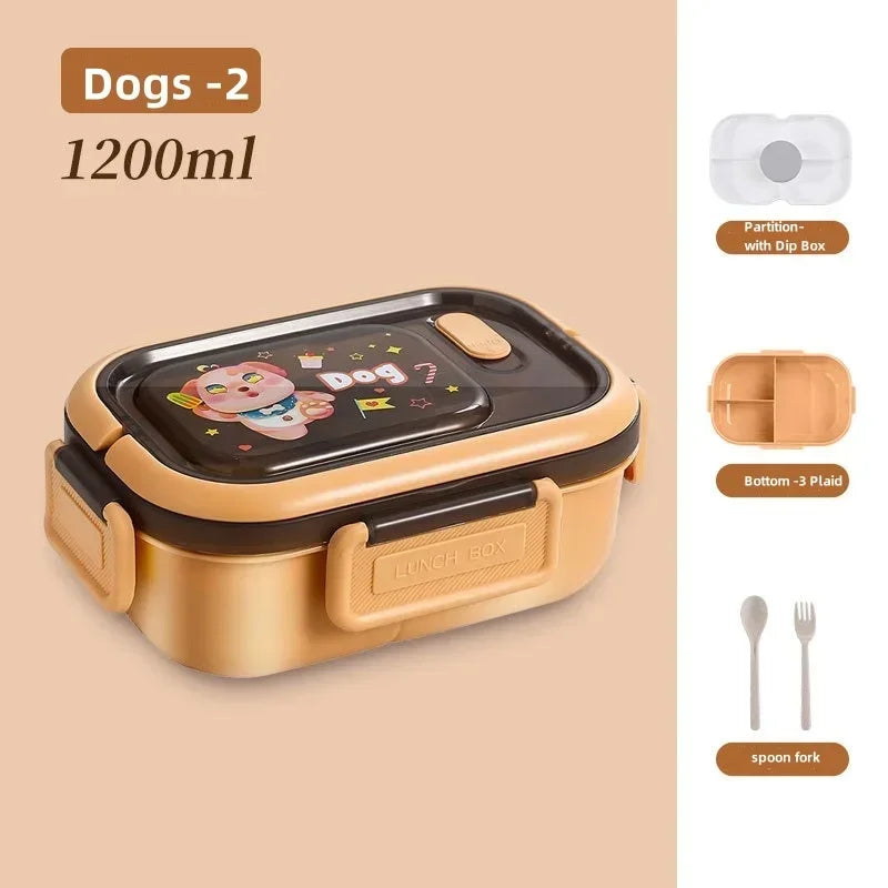 Lunch Box Multi-function 3 Grid Fruit Cartoon Sealed Sauce Salad Dressing Box for Kids Bento Loncheras Picnic Snacks Organizer Oasis Select Dog-2 2 1200ml