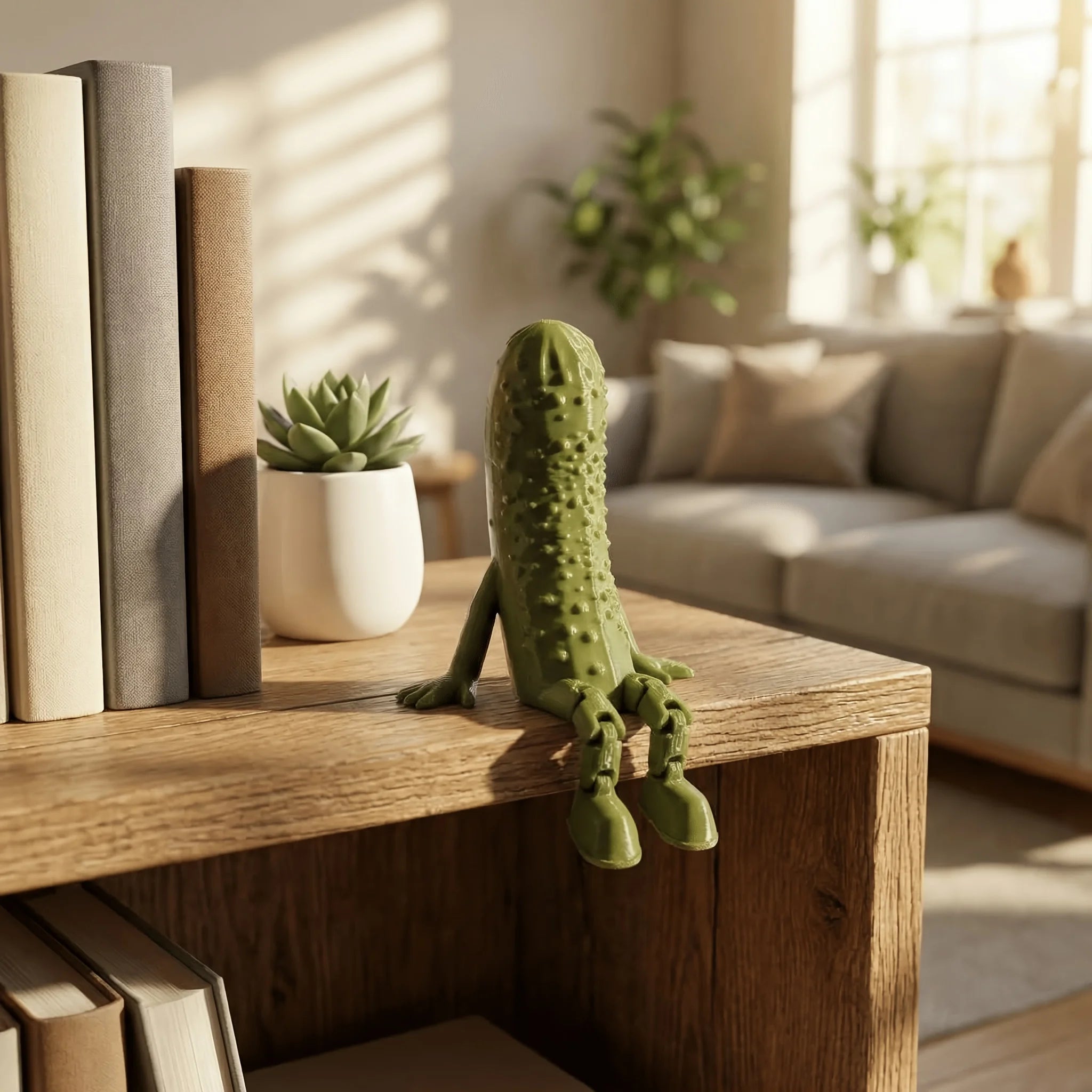 Articulated Pickle Figurine 3D Printed Movable Pickle Desk Accompanying Fruit Little People Ornament Fun Quirky Home Decor Gifts Oasis Select