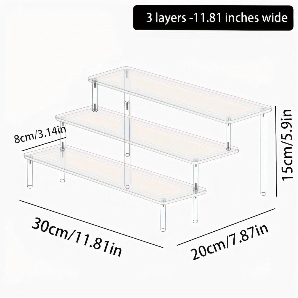 1pc,Multilayer acrylic transparent display rack, desk storage rack, suitable for cosmetics, perfume, dolls, nail polish shelf Oasis Select Transparent-3 layers