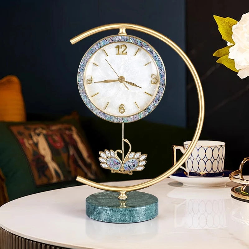 Living Room Clock European-style Home Creative Counter Brass Decorated Clock Light Luxury Metal Quartz Table Clock Oasis Select
