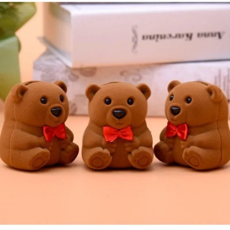Cartoon Plush Bear Ring Pendant Earring Jewelry Box Cute Plastic Activity Core Removable Wedding Mother Day Party Supply Oasis Select