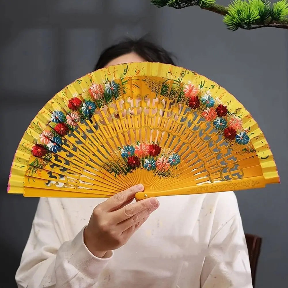 Traditional Classic Hand-painted Fan Colorful Hand Crafted Chinese Style Fan Antique Decorative Folding Fan Photography Prop Oasis Select